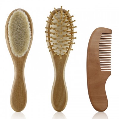 Natural Baby Wooden Hair Brush set, Soft Goat hair, Toddler & Newborn, Baby