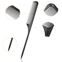 Styling Comb Carbon Fiber Anti Static Heat Resistant Tail Comb for Back Combing, Root Teasing, Adding Volume, Evening Styling (