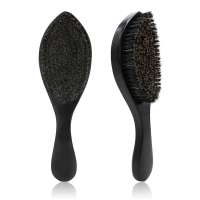 Luxurious Black Glossy Wooden Medium Soft Curve 360 Wave Brush with 100% Boar Bristle